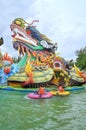 Children and their families are playing water games in the lake of Dam Sen in Saigon Royalty Free Stock Photo