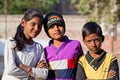 Children, three best friends, look very seriously