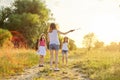 Children three girls playing with soap bubbles Royalty Free Stock Photo