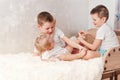 Children tickle bare feet Royalty Free Stock Photo