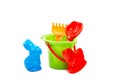 Children toys bucket shovel and rake Royalty Free Stock Photo