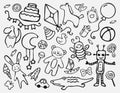 Children Toys doodle icon set. isolated toys. Royalty Free Stock Photo