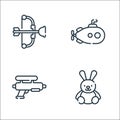 children toys line icons. linear set. quality vector line set such as bunny, water gun, submarine Royalty Free Stock Photo