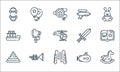 Children toys line icons. linear set. quality vector line set such as rocking horse, jumping rope, pyramid, submarine, trumpet,