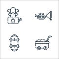 Children toys line icons. linear set. quality vector line set such as cart, skateboard, trumpet