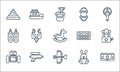 Children toys line icons. linear set. quality vector line set such as game console, bow and arrow, bunny, water gun, markers, Royalty Free Stock Photo