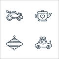 Children toys line icons. linear set. quality vector line set such as toy car, spinning top, teapot Royalty Free Stock Photo