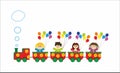 Children in train with colorful rainbow baloons Royalty Free Stock Photo