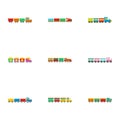 Children train icons set, flat style