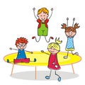 Children on a trampoline, vector icon