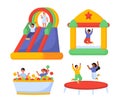 Children on trampolines vector set