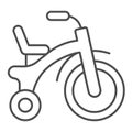 Children tricycle thin line icon, kid toys concept, Baby Bike sign on white background, Kids bicycle icon in outline Royalty Free Stock Photo