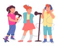 Children trio singing. Kids characters for vocal or music classes, flat vector. Royalty Free Stock Photo