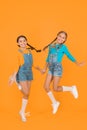 Children ukrainian young generation. Patriotism concept. Girls with blue and yellow clothes. Freedom value. Living happy Royalty Free Stock Photo