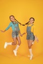 Children ukrainian young generation. Patriotism concept. Girls with blue and yellow clothes. Freedom value. Living happy Royalty Free Stock Photo