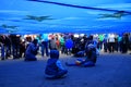 Children under European Union flag, Bucharest, Romania Royalty Free Stock Photo