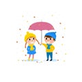 Children under the umbrella. Autumn rainy day. Vector illustration of a cartoon design Royalty Free Stock Photo