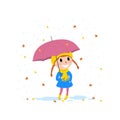 Children under the umbrella. Autumn rainy day. Vector illustration of a cartoon design Royalty Free Stock Photo