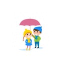 Children under the umbrella. Autumn rainy day. Vector illustration of a cartoon design Royalty Free Stock Photo