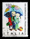 Children under the umbrella, devoted to Stamp Day, serie, circa