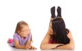 Children upbringing.Mother talking with daughter isolated Royalty Free Stock Photo