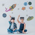 Children using virtual reality headsets Royalty Free Stock Photo