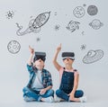 Children using virtual reality headsets Royalty Free Stock Photo