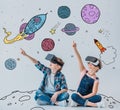 Children using virtual reality headsets Royalty Free Stock Photo