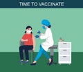 Children vaccination concept for immunity health. Doctor pediatrician makes an injection of flu vaccine to a kid in hospital. Royalty Free Stock Photo