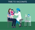 Children vaccination concept for immunity health. Doctor pediatrician makes an injection of flu vaccine to a kid in hospital. Royalty Free Stock Photo