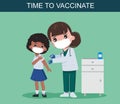 Children vaccination concept for immunity health. Doctor pediatrician makes an injection of flu vaccine to a kid in hospital. Royalty Free Stock Photo