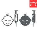 Children vaccination line and glyph icon, vaccine and injection, child vaccination vector icon, vector graphics