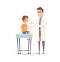 Children vaccination. Pediatrician, kids virus protection. Doctor with syringe and little boy, flu disease prevention