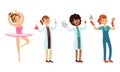 Children of Various Professions Set, Ballerina, Doctor, Scientist Characters Cartoon Style Vector Illustration