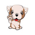 Children vector illustration of funny little Sitting puppy dog raised his front paw and looking up. cheerful puppy with a raised p