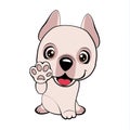 Children vector illustration of funny little Sitting puppy dog raised his front paw and looking up. cheerful puppy with a raised p