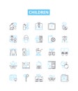 Children vector line icons set. Kids, Infants, Toddlers, Juveniles, Minors, Youths, Preteens illustration outline