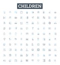 Children vector line icons set. Kids, Infants, Toddlers, Juveniles, Minors, Youths, Preteens illustration outline