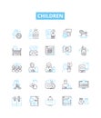 Children vector line icons set. Kids, Infants, Toddlers, Juveniles, Minors, Youths, Preteens illustration outline