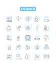 Children vector line icons set. Kids, Infants, Toddlers, Juveniles, Minors, Youths, Preteens illustration outline