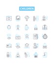 Children vector line icons set. Kids, Infants, Toddlers, Juveniles, Minors, Youths, Preteens illustration outline