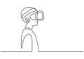 Children with virtual reality glasses, continuous one line drawing. Vector illustration minimalism design Royalty Free Stock Photo