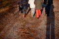 Children are walking on autumn land