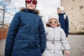 Children walking at historical Mikulov Castle, Moravia, Czech Republic. Old European town