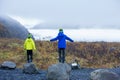 Children, walking on a path in beautiful nature of Skaftafell Glacier national park on a gorgeous autumn day in Iceland Royalty Free Stock Photo