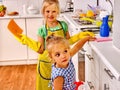 Children washing at kitchen