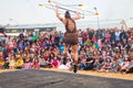 Children watching a fire show during Purim celebrations