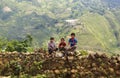 Children watching flycam in North of Vietnam Royalty Free Stock Photo