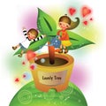 children watering a tree sapling. Vector illustration decorative design Royalty Free Stock Photo