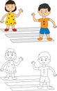 Children waving at each other coloring page Royalty Free Stock Photo